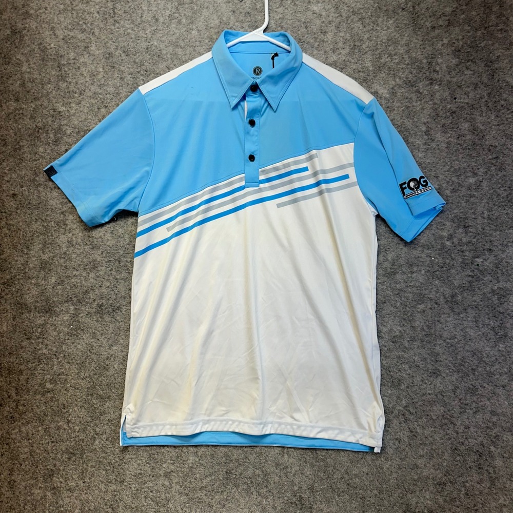 Rondapro Golf Polo Shirt Mens L Blue White Colorblock Short Sleeve FOG Logo